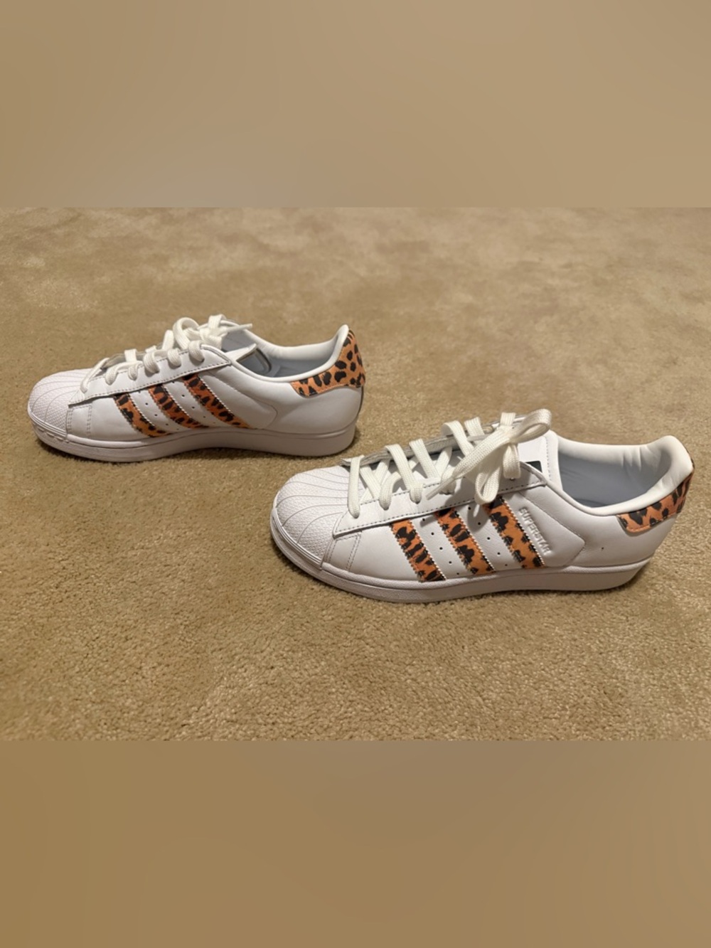 adidas White Sneakers with Leopard-Print Stripes